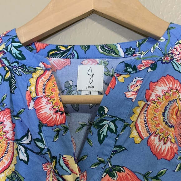 Joie Women’s Baja Blue Floral Puff Sleeve Mini Dress With Belt Summer Chic 4 - Picture 3 of 8